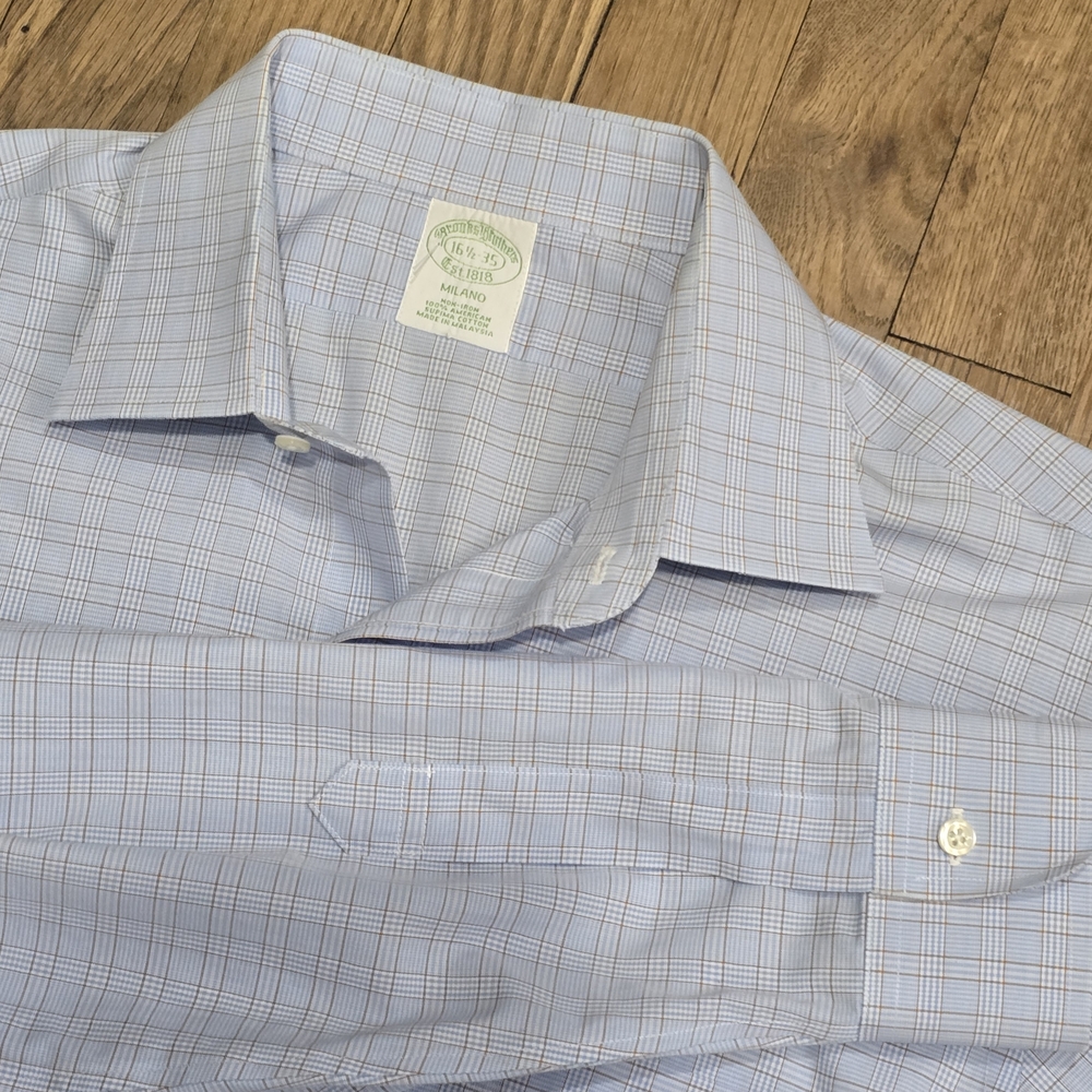 Brooks Brothers Men's Blue Checkered Shirt Milano 16.5-35